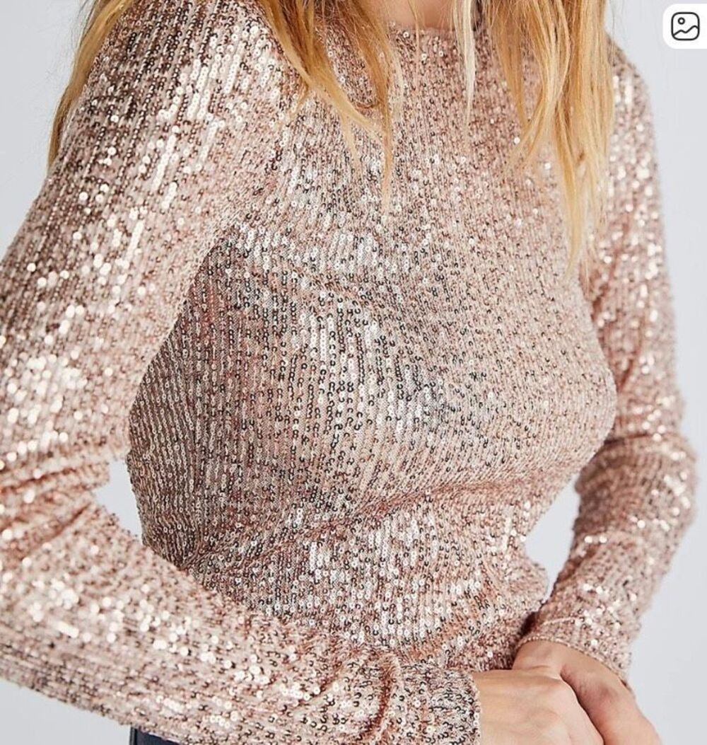 Intimately free people women’s rose gold, long sleeve, glitter, sparkle top M
